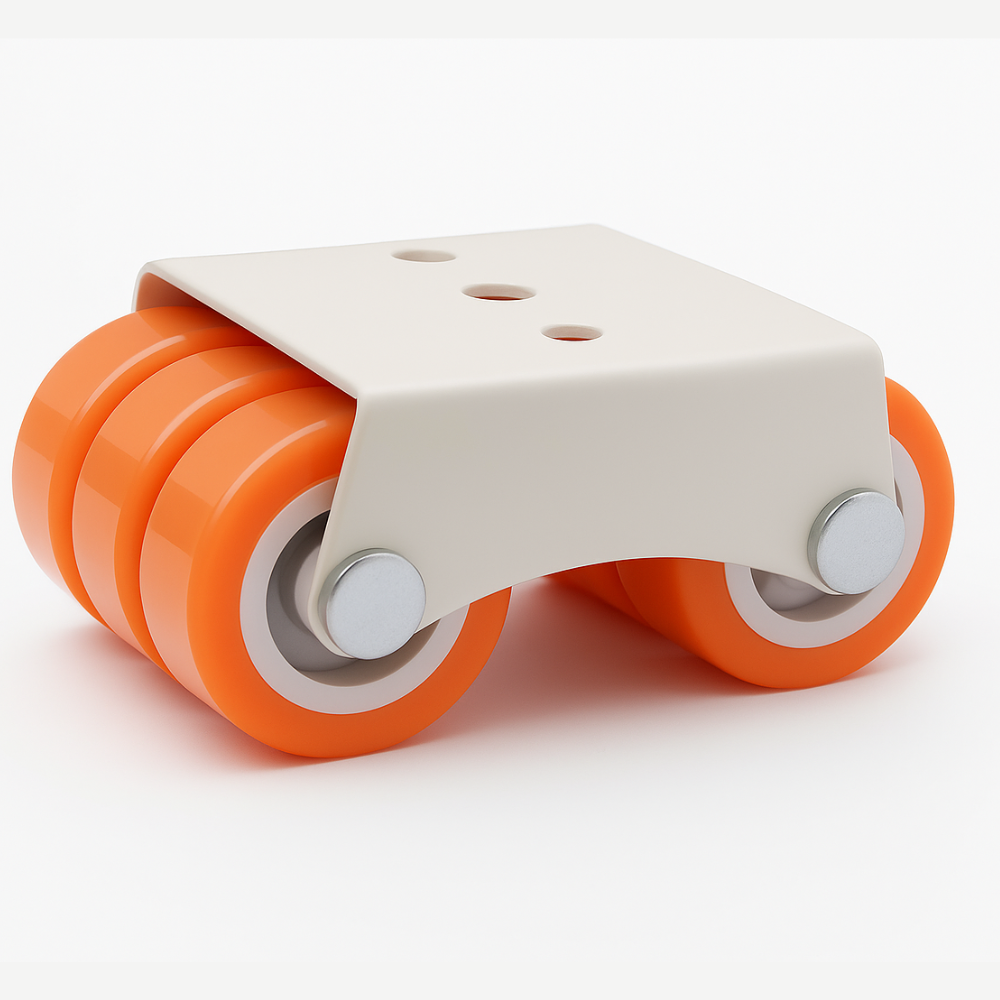 Heavy-Duty Fixed Caster Wheel – Dual Polyurethane Roller, Industrial Grade (Orange)